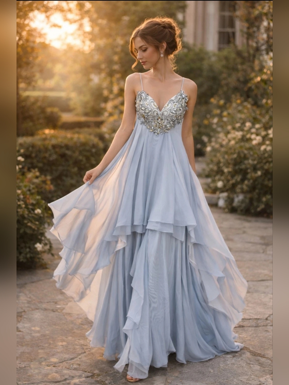 NWT Terani Couture Beaded Chiffon Evening Gown High Low Formal Dress 6